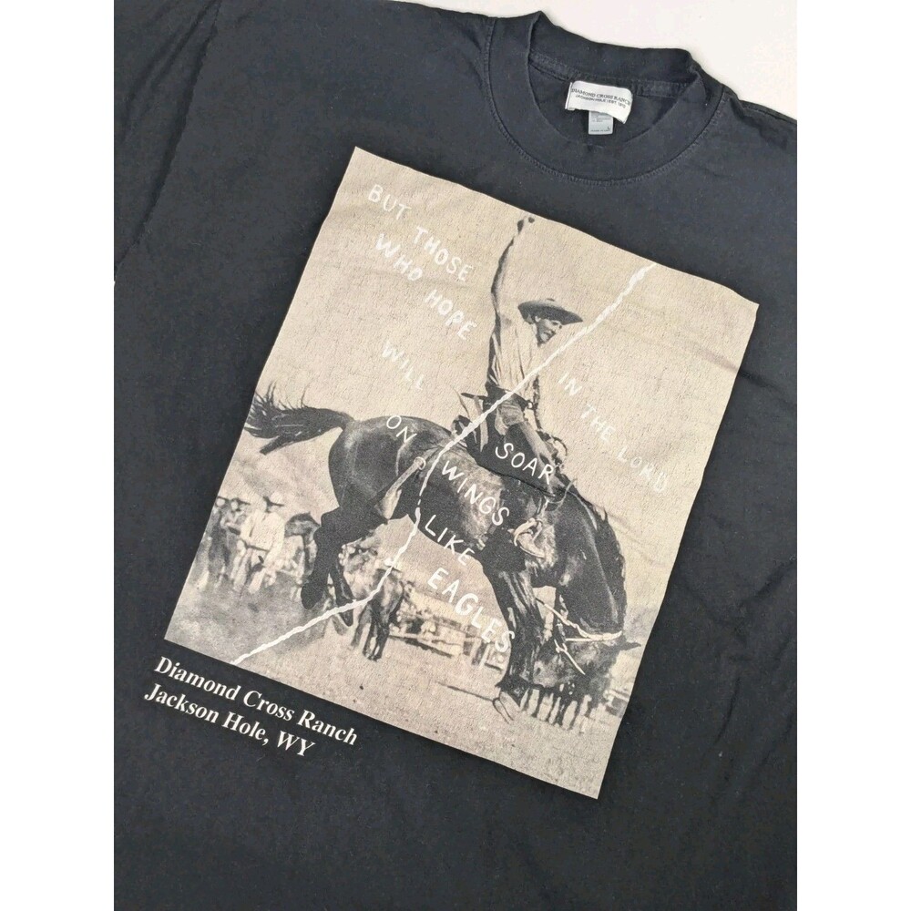 Diamond Cross Ranch Jackson Hole WY Shirt Size L Bucking Horse Christian Graphic